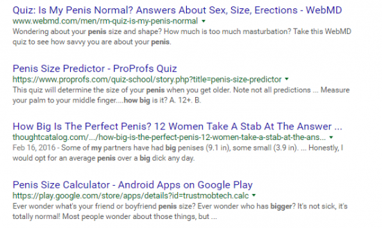 Top hits on Google when you google, "How big is my penis? 